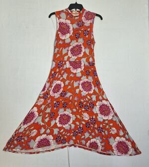 Maeve Anthropologie Cleary Floral Midi Dress Sz XS Handkerchief Hem Retro 60's